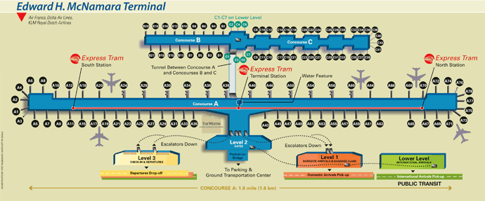 McNamara Terminal Gates Map